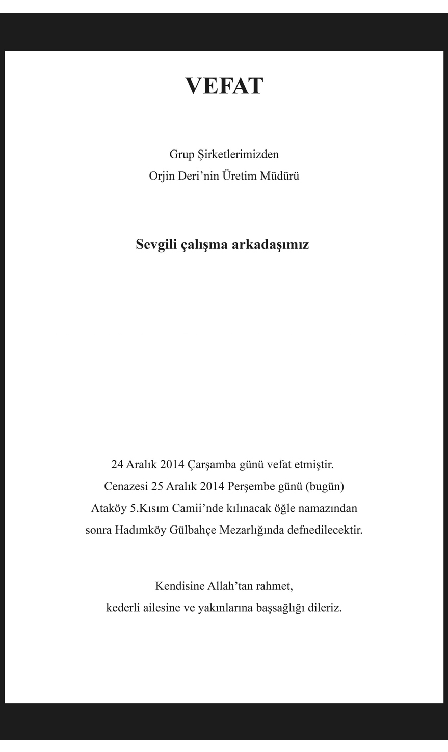 Vefat İlanı