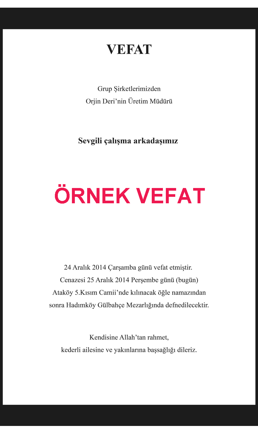 Şekernaz Uçaroğlu Vefat İlanı