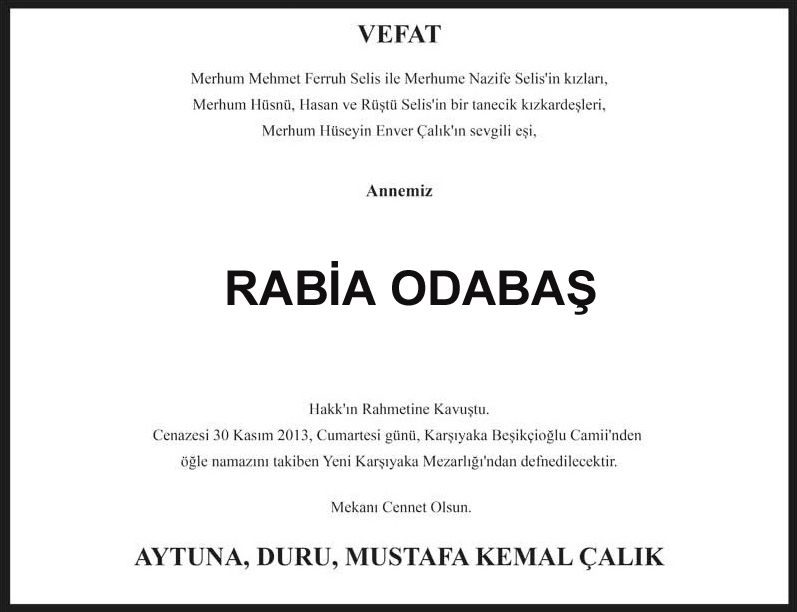 Şakir Ak Vefat İlanı
