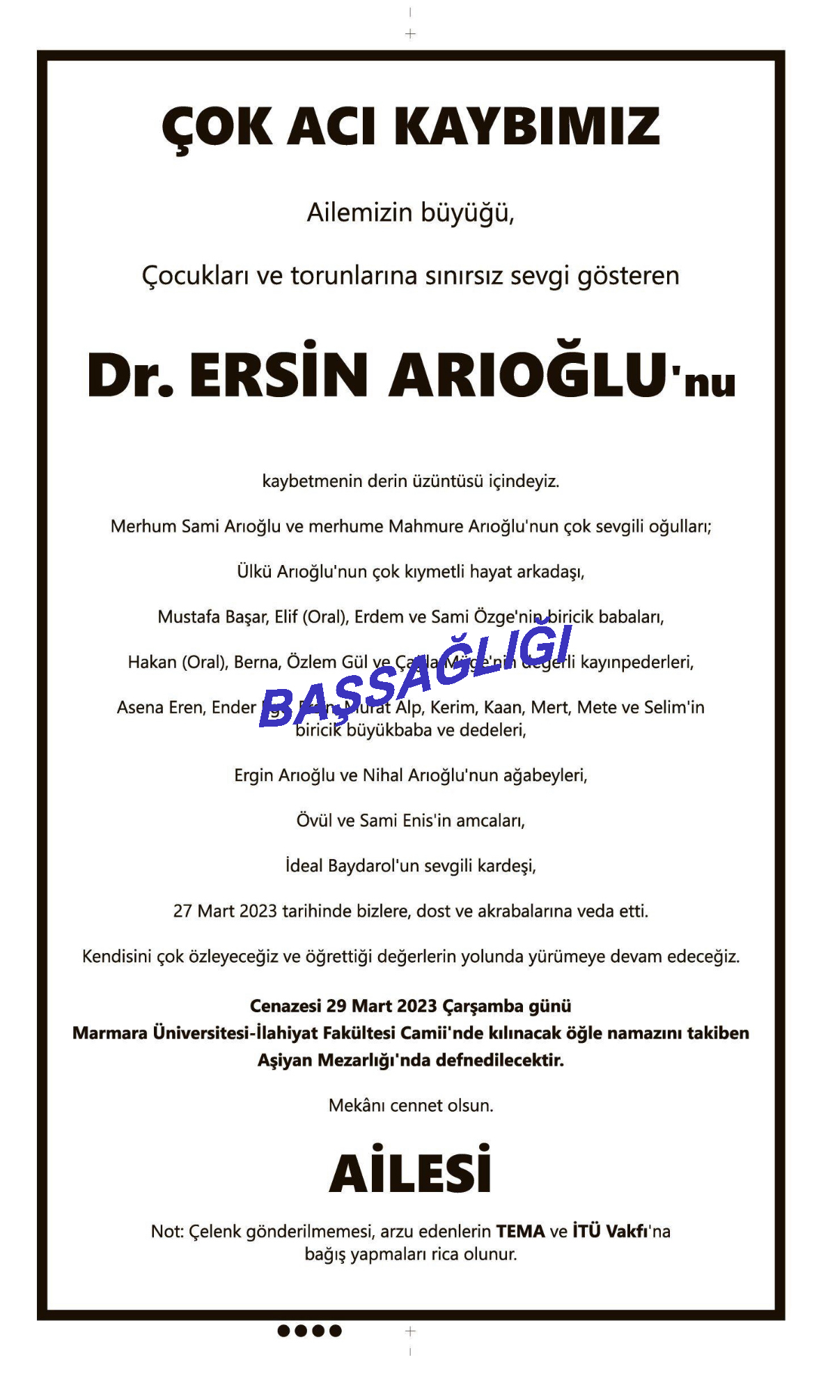 Başsağlığı İlanı